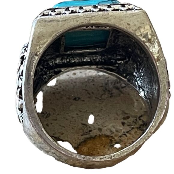 NWOT silver tone turquoise like square stone ring tree of life design size 9.5 - Picture 4 of 8